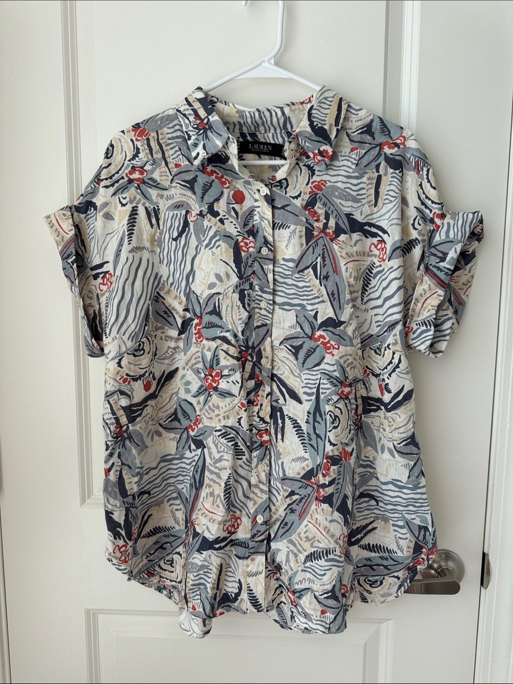 Ralph Lauren Beach Print Relaxed Fit Short Sleeve Linen Button-Up Shirt - Picture 3 of 10